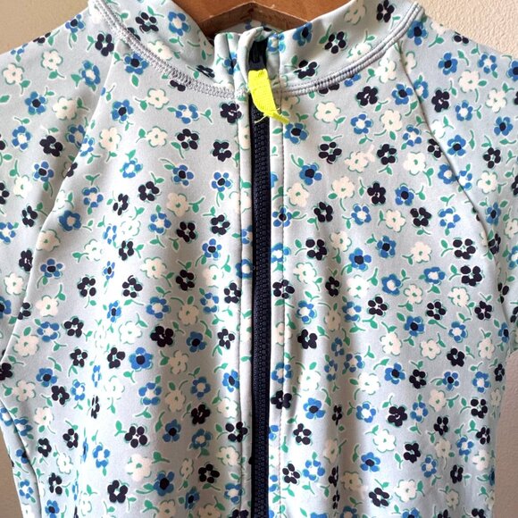 JCREW CREW CUTS SIZE 10 LONG SLEEVE RASH GAURD ONE PIECE SWIMSUIT BLUE FLORAL - Picture 4 of 12